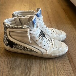 Golden Goose White and Silver Sneakers Distressed High-Top